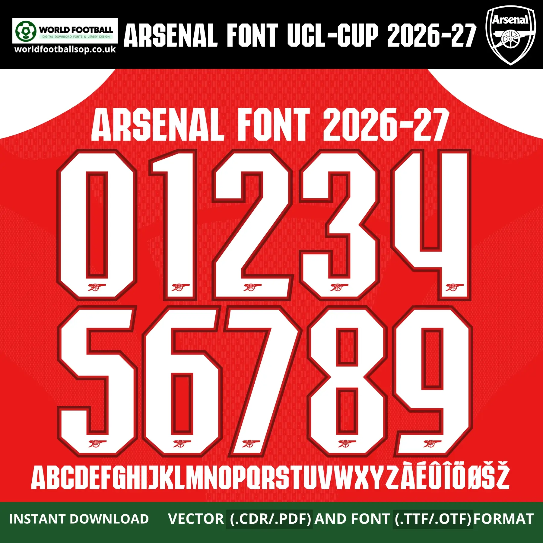 Arsenal Font UCL 2026-27 | TTF, OTF & Vector (CDR, PDF)