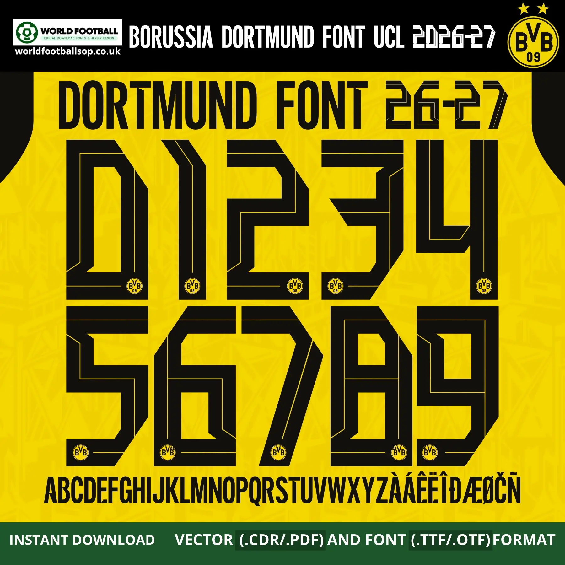 Borussia Dortmund Font UCL 2026-27 | TTF, OTF & Vector (CDR, PDF)