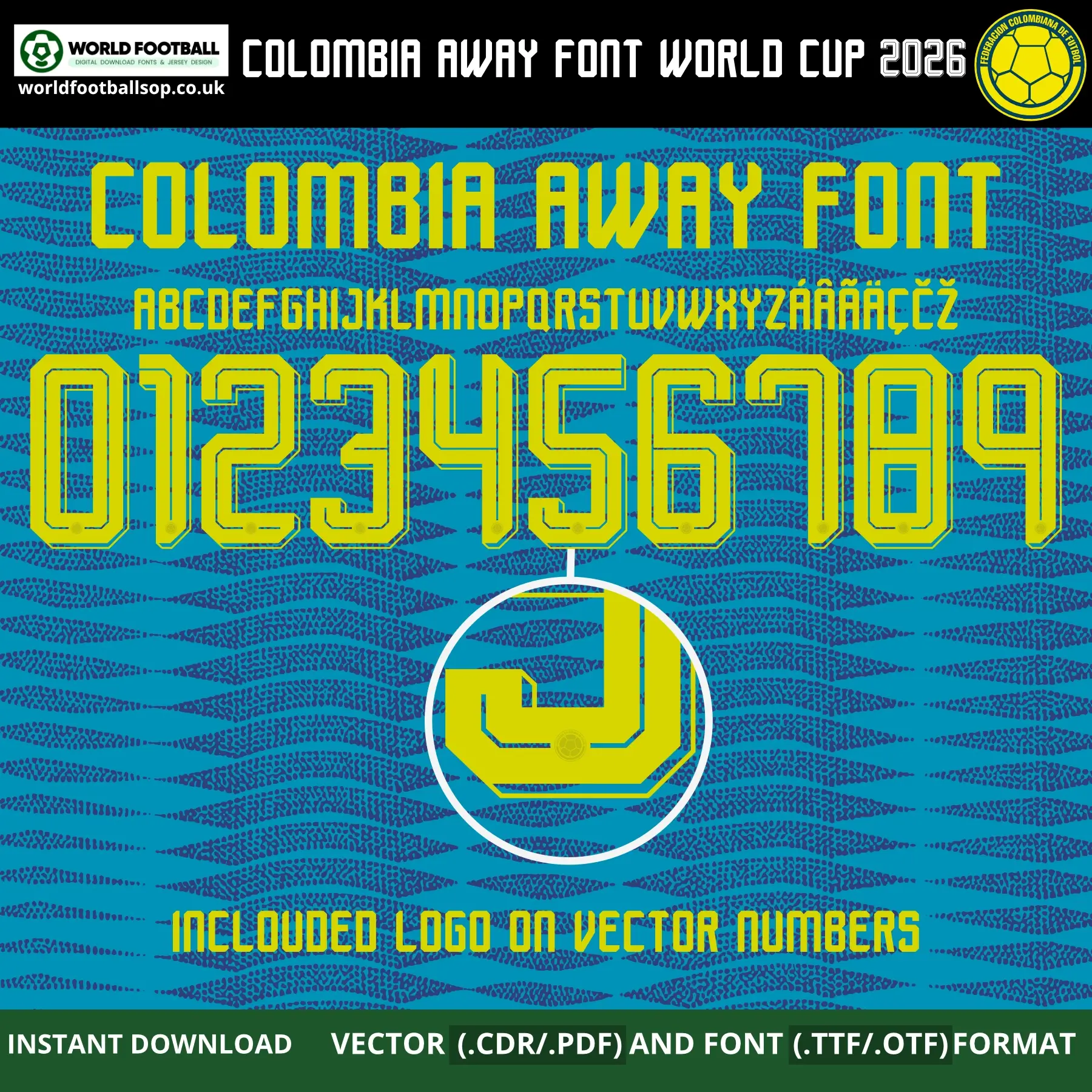 Colombia Away Font World Cup 2026 | TTF, OTF & Vector (CDR, PDF)
