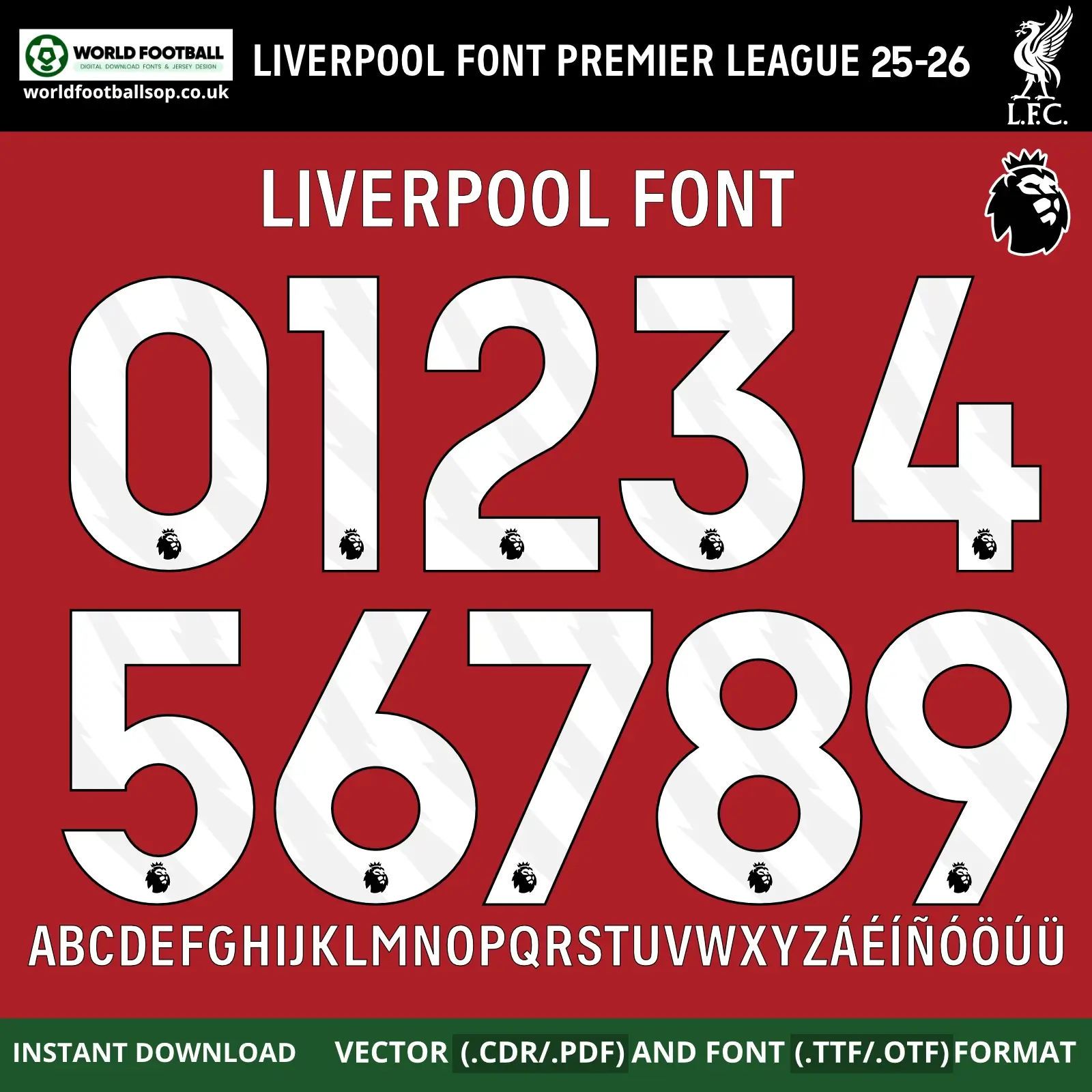 Liverpool Font Premier League Home Kit 2025/26 | TTF, OTF & Vector (CDR, PDF)