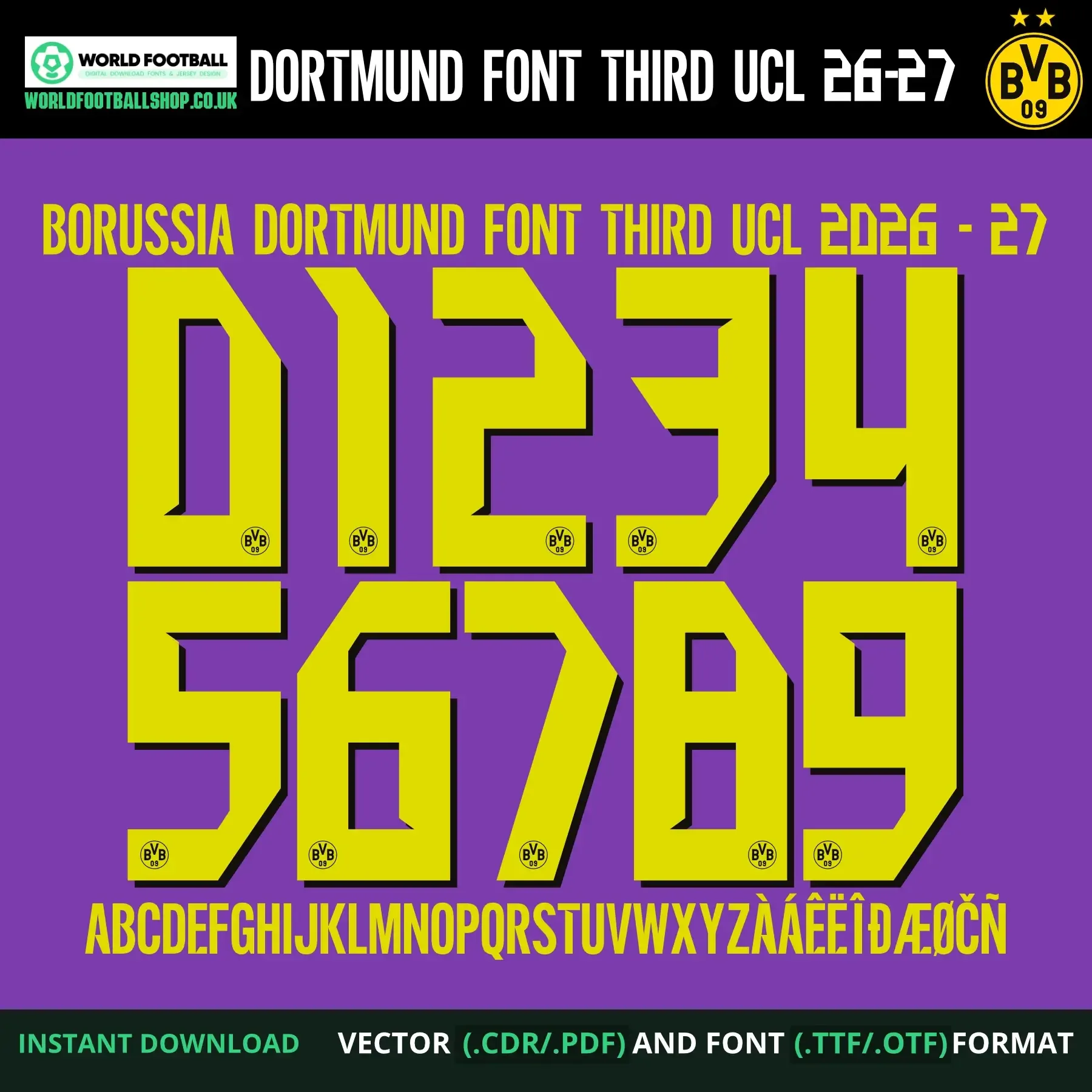 Borussia Dortmund Font Third UCL 2026-27 | TTF, OTF & Vector (CDR, PDF)
