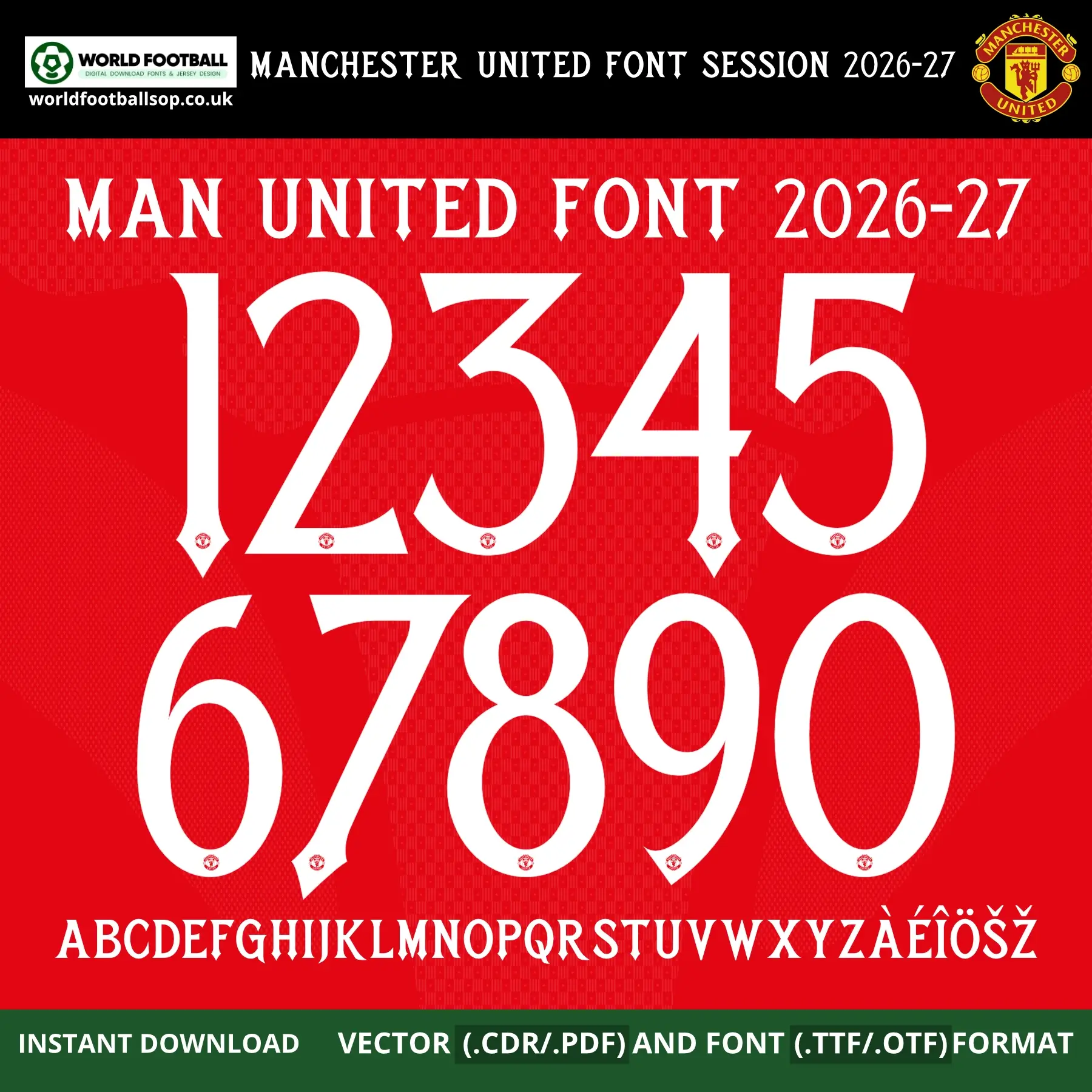 Manchester United Font 2026-27 UCL & FA Cup | TTF, OTF & Vector (CDR, PDF)